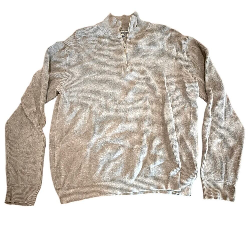 Banana Republic Men's Gray Ribbed Knit Quarter Zip Sweater Size Large
